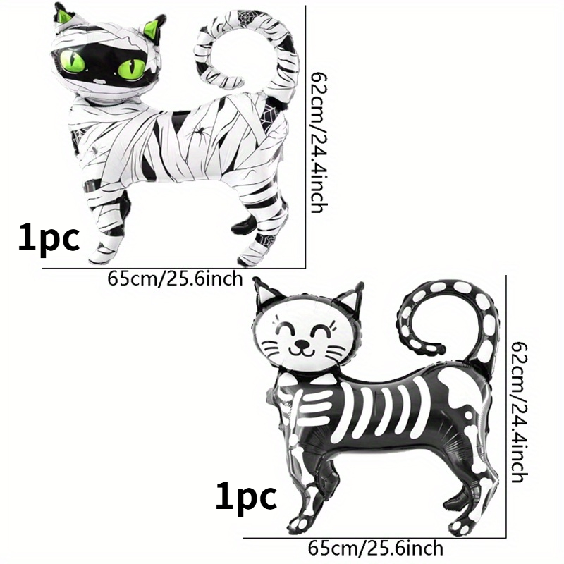TEMU 2/4 piezas de globos de calavera de con forma de gato para Halloween - Tipo inflado de papel de aluminio, con diseño de rayas y . Adecuado para