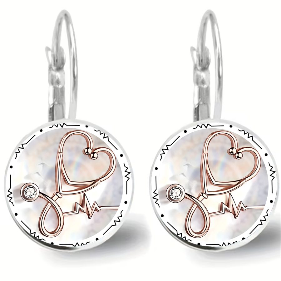 TEMU 2pcs Medical Themed Stethoscope & Heart Earrings - Stethoscope Dangle Earrings Suitable For Nurses, Doctors, Medical Students - Elegant Jewelry