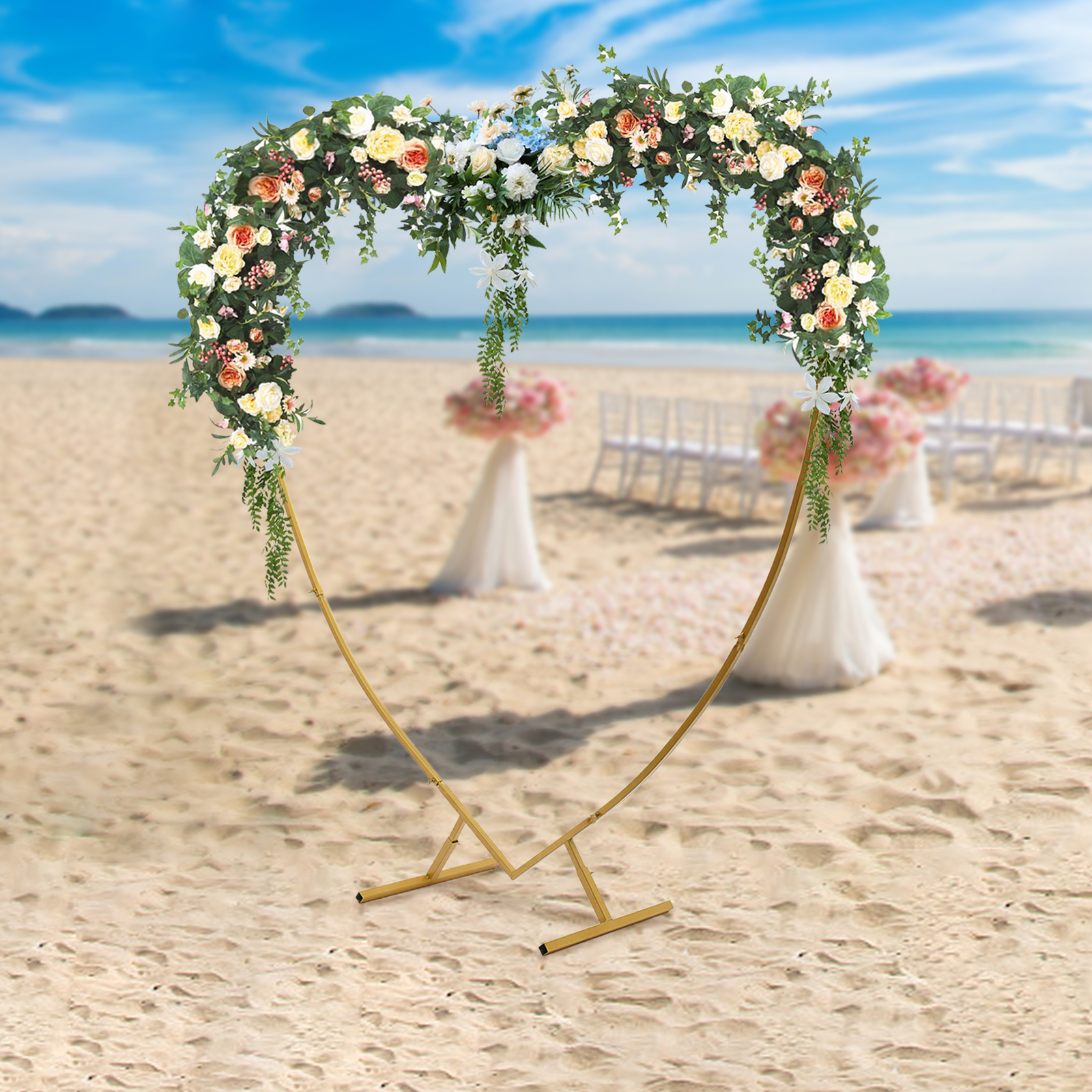 

Elegant -shaped Metal Wedding Arch, 6.89ft Freestanding Carbon Steel Climbing Frame For Wedding And Birthday Decorations