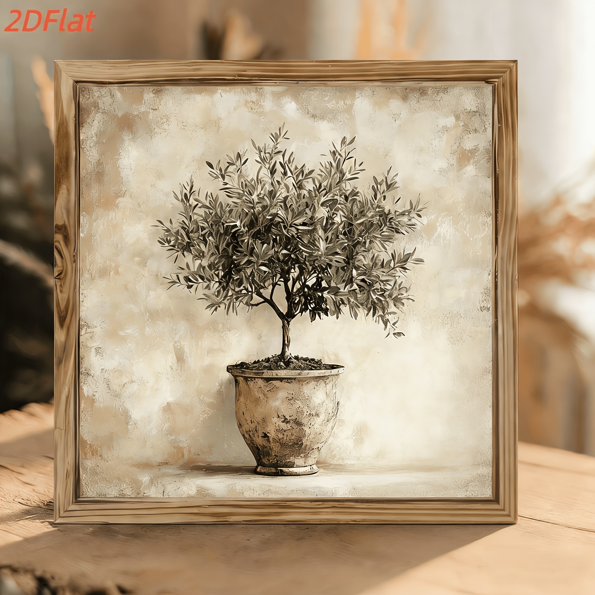 TEMU 2d Flat Retro Olive Tree Wooden Inspirational Slogan Mural Country Style Home Office Frameless Hanging Painting