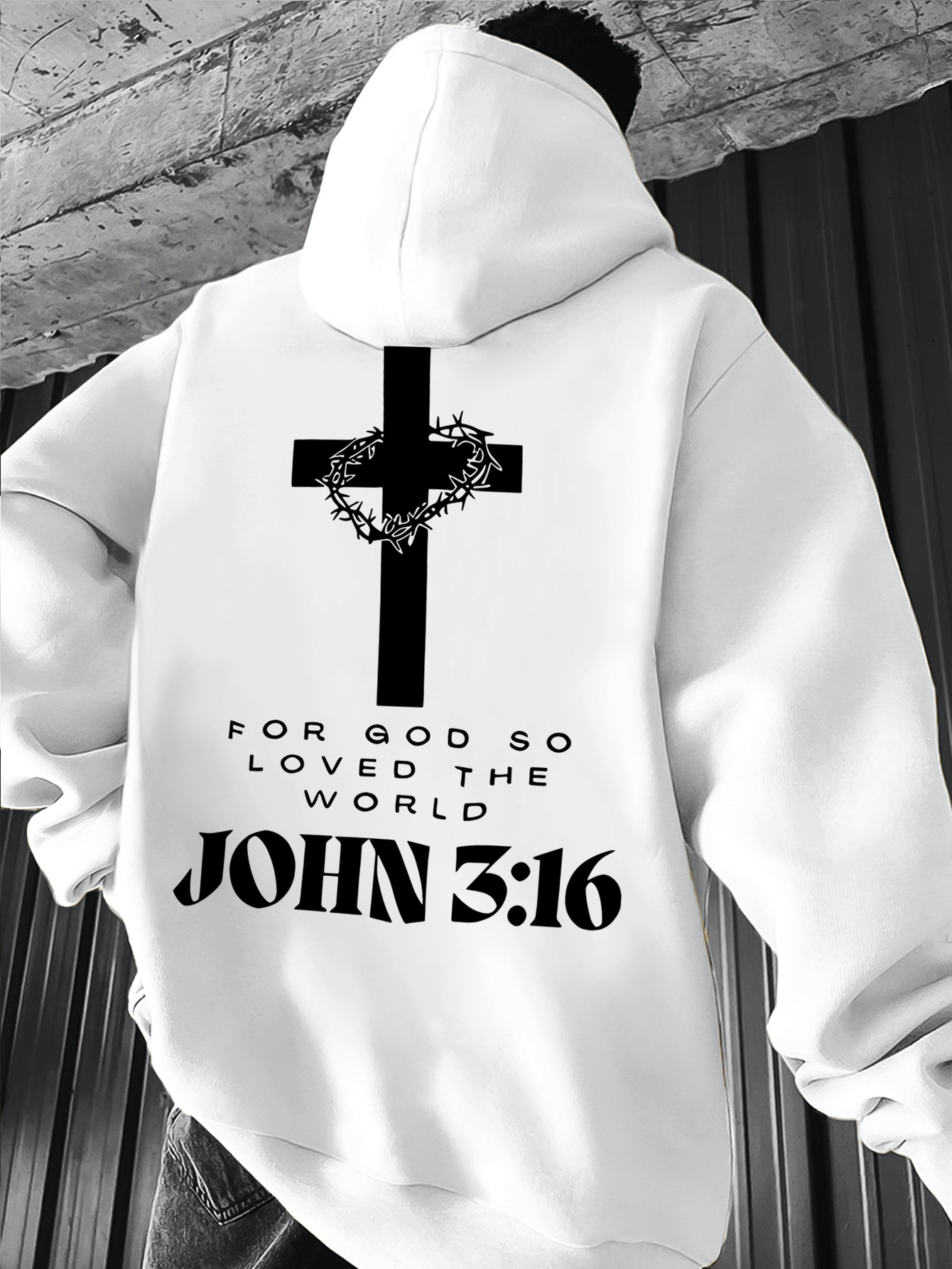 mens casual minimalist cross element hip hop punk print hooded sweatshirt long sleeve pullover slightly stretchy knitted polyester fabric regular fit mens hoodie