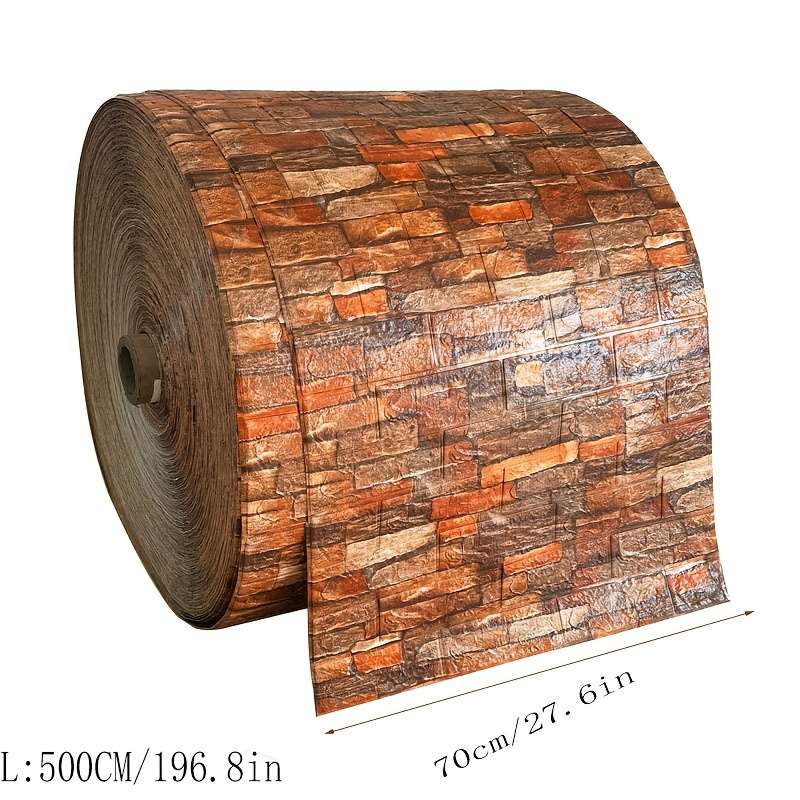 Brick And 3d Wallpaper Roll, 5m X 70cm, Self-adhesive Pre- , Seamless Brick Stone Pattern For Tv Background Wall, Waterproof, Oil-proof, Moisture-resistant Wallpaper