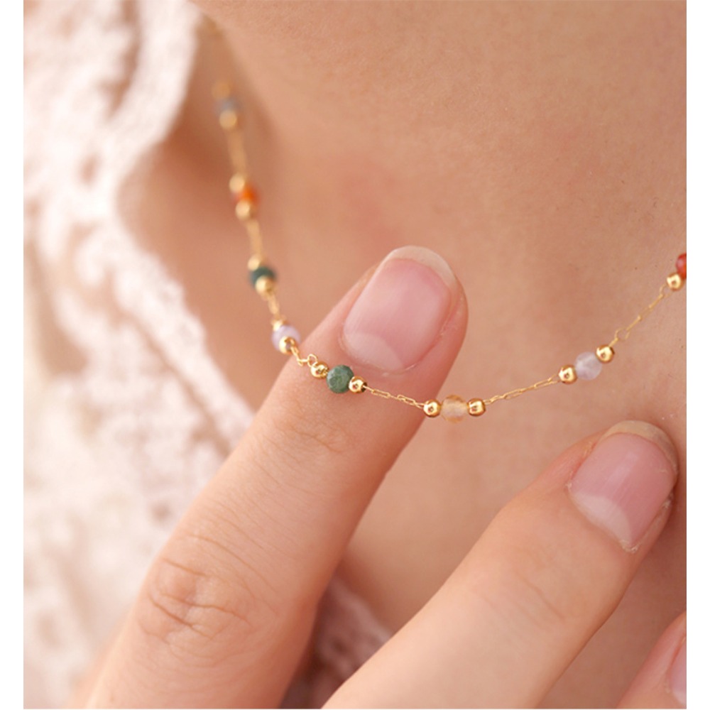 TEMU Bohemian-style Women's Adjustable Chain Necklace With Random-colored Stones, Featuring A Design. Suitable For Daily Wear, Vacations, Beach , And