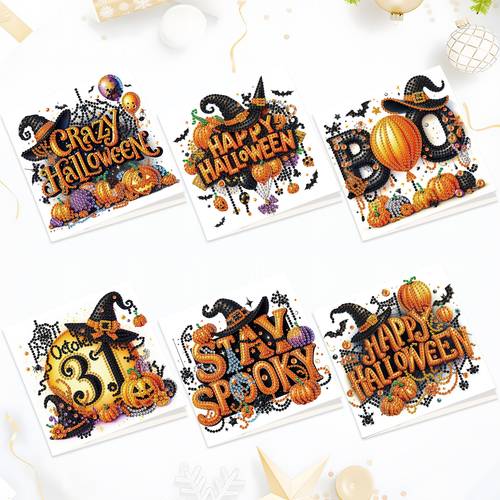 6pcs painting greeting cards kits halloween pumpkin crafts with envelopes diamond cards for celebrations