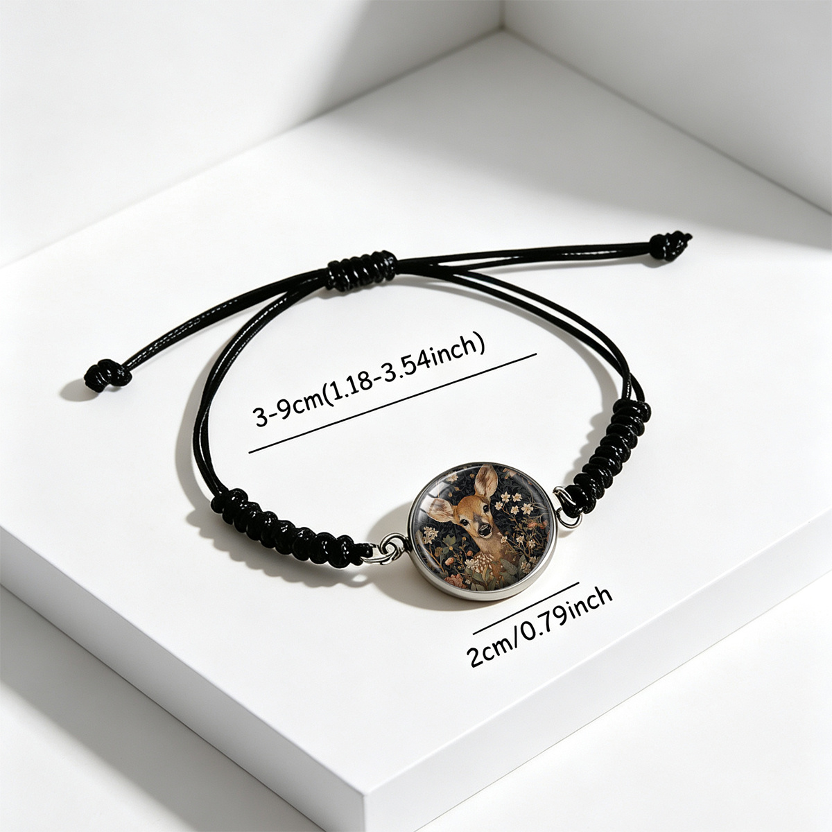 Dark Night Forest Deer Floral Print Adjustable Bracelet