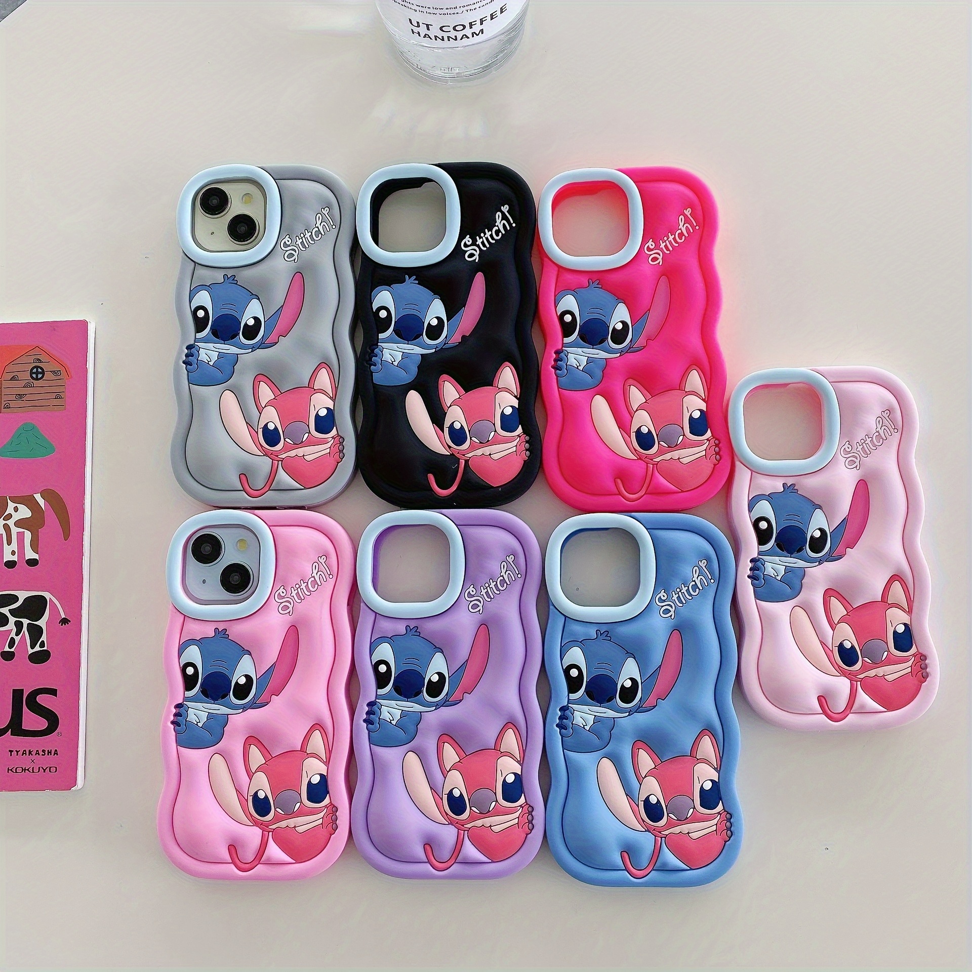Disney Stitch Couple Silicone Phone Case, Suitable for iPhone 16/15/14/13/12/XS/XR/X Plus Pro Max Cartoon Cute Fashion Full-Body Cover, Ideal Gift