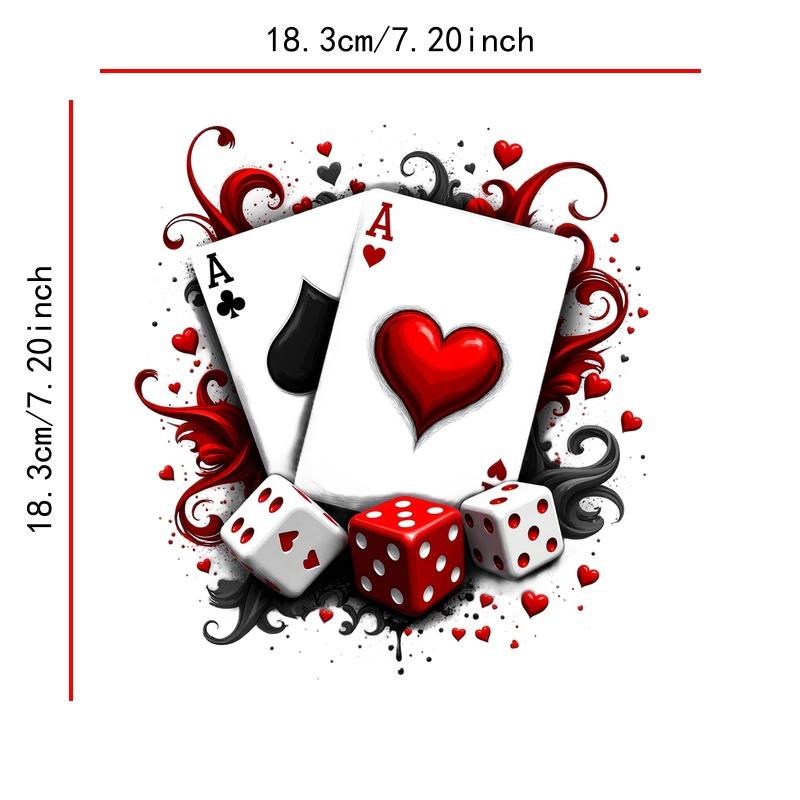 TEMU 4pcs Set, Fashionable Playing Cards And Dice- 2d Heat Transfer Patches, Diy-on Stickers, Suitable For T-shirt Making, Hoodies, Backpacks, Night
