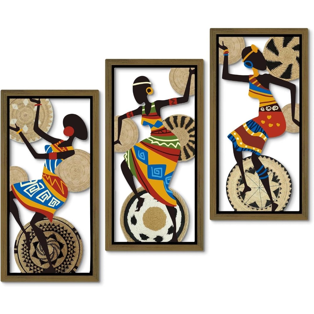 TEMU Ensemble de décoration murale d'art de danse 2D plat en bois, 3 pièces, art mural en bois de style bohème coloré, convient pour , et de bain, et