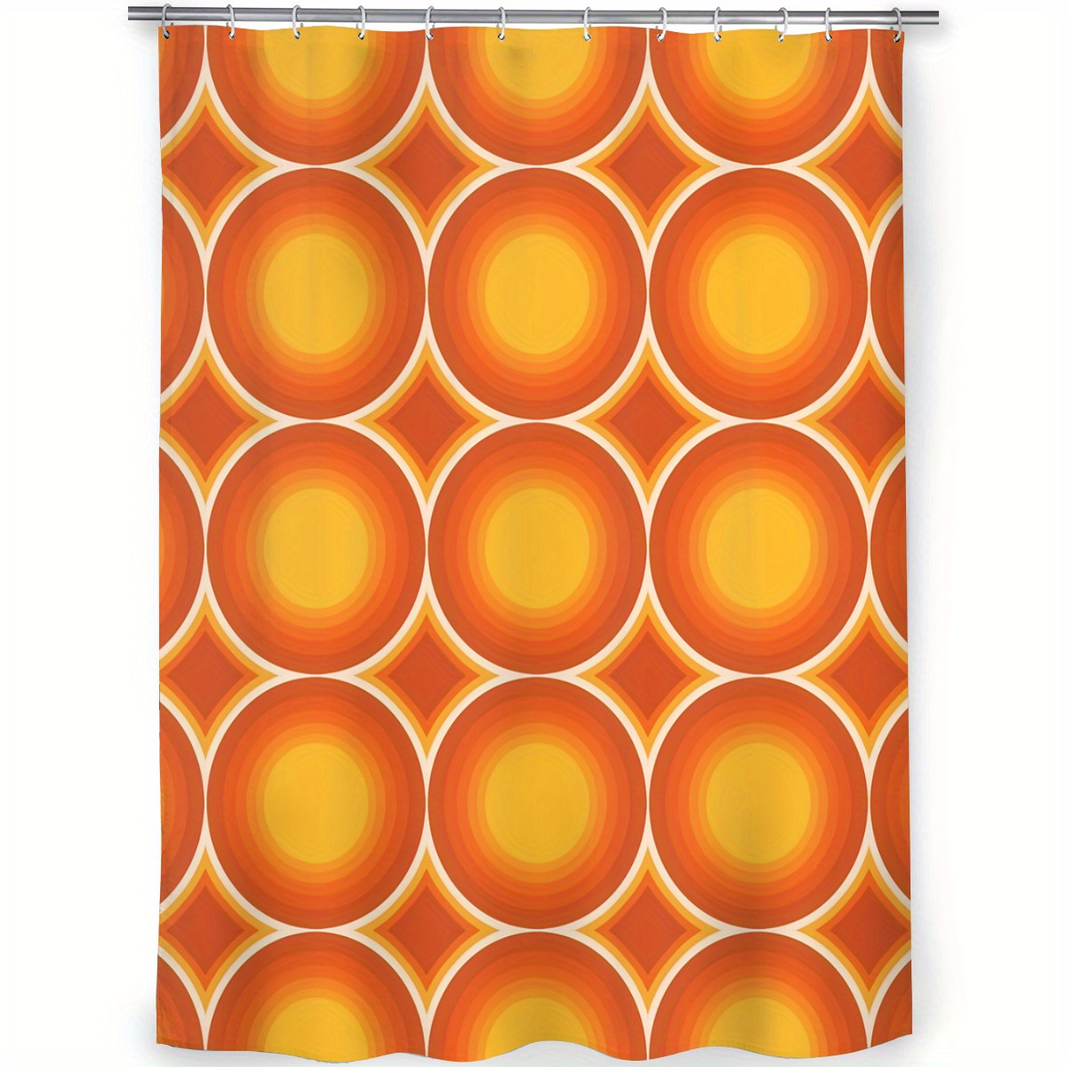 TEMU Zlienszus 70s Retro Geometric Pattern Shower Curtain - Vibrant Orange & Yellow Polyester Design, Easy-clean Minimalist Bathroom Decor For