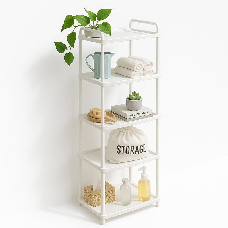 Standing Shelf With - 40 X 30 X 111 Cm Plastic - Narrow Shelf For Kitchen, Bathroom, Basement Storage Room - Bathroom Shelf Basement Shelf - Narrow Shelf