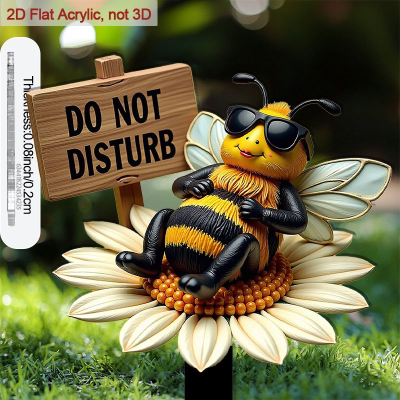 TEMU 2d Flat - 【2d Flat】 2d Flat - [2d Flat] 2d Flat – 1pc 2d Flat Acrylic Garden Plug Card | 2d Flat Acrylic Garden Plug Card With Bee Sitting On
