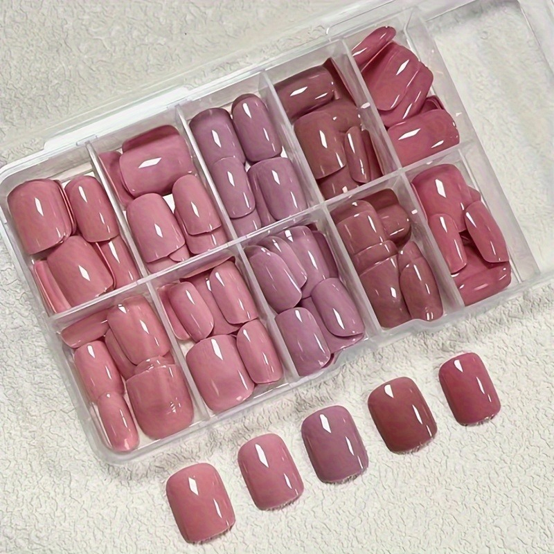 TEMU 144 uñas postizas prensadas hechas a , aptas para uso diario y fiestas, uñas postizas cortas cuadradas brillantes con puntas rosas y/o diseños,