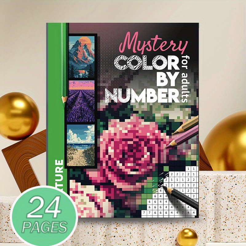 24pcs Natural Puzzles: Mosaic Book - Adult Relaxation And Whimsical Coloring Book - Squares, Diamonds, Polka Dots Color By Number