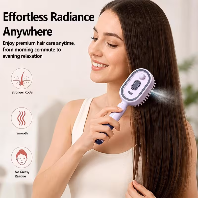 3pcs1 hair comb + +15mlessential oil bottle electric spray air cushion massage hair brush, 2026 electric steaming hair straightener brush, rechargeable detangling steam brushs for hairs Product details 3