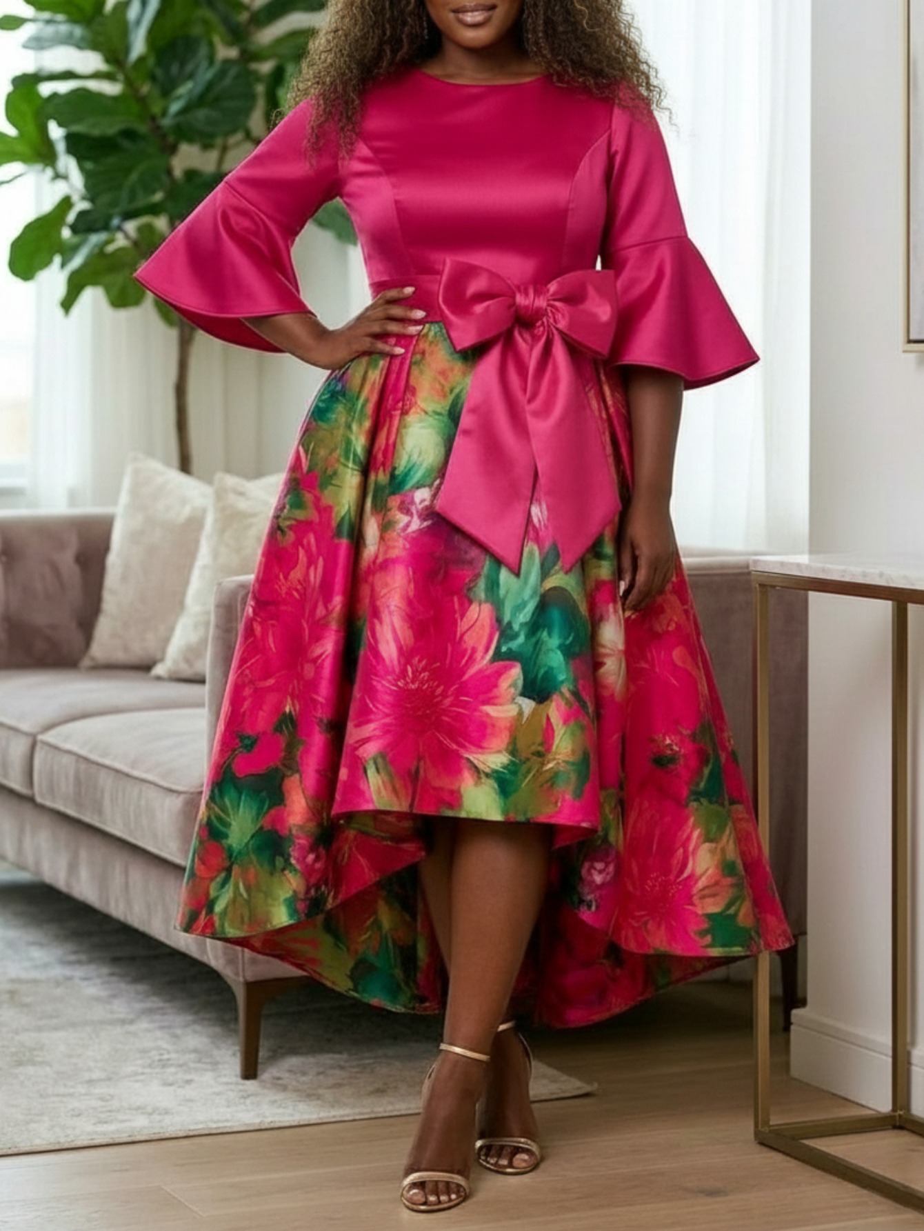 slim fit dress slacks Red Dress | Green & Pink Floral Pleated Mini Dress
