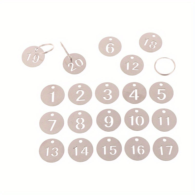 20pcs stainless steel numbered key tags - durable metal key rings with clear numerals for keys, suitcases, luggage & office organization - secure hanging labels for travel, home & workspace, key tags for keys, luggage identification, sleek metallic finish, sturdy construction 0