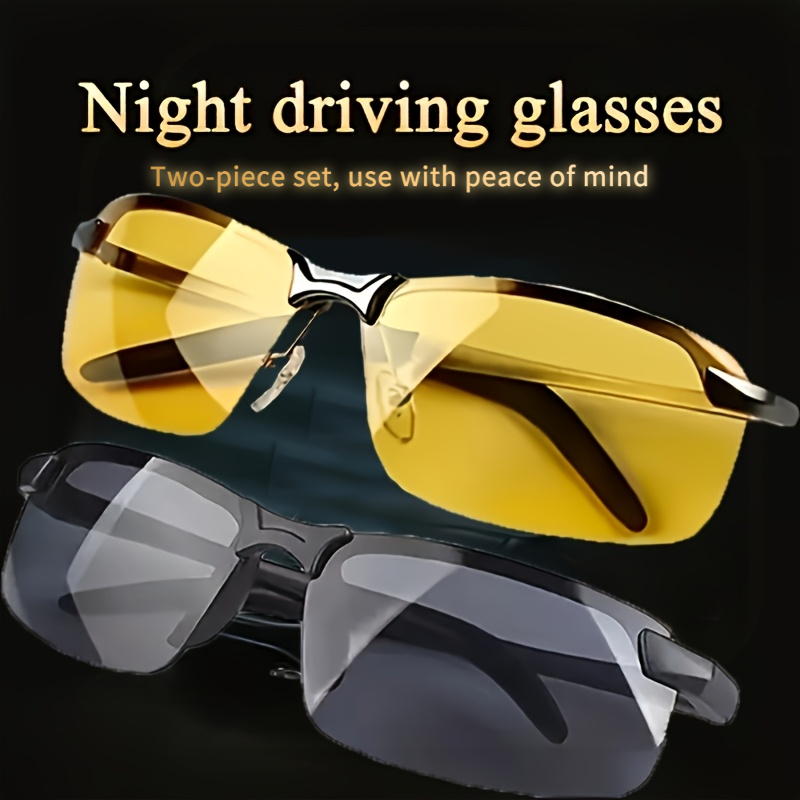 TEMU Aurora Night Vision Driving Sunglasses - Half-, Lightweight Durable Pc/plate/tac Lenses, Unisex For Men And Women, Daily Wear And Night Driving,