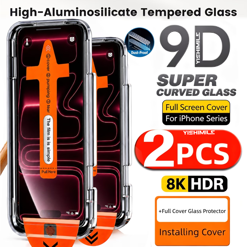 TEMU 2pcs 9d Ultra Coverage Screen Protector With Install Kit Auto-alignment Kit, Suitable For Iphone 18 Pro/18pro , Tough 9h+ High-aluminosilicate