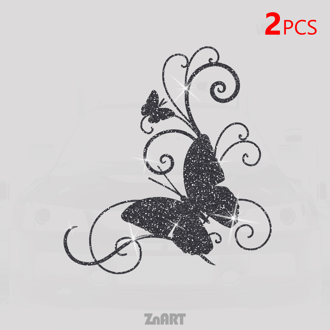 Image of 2/4/10pcs Flashing Silver Ornate Swirl Vinyl Decal, Glittering Self-adhesive Sticker For Cars, Trucks, Motorcycles, Laptops, Lockers, Removable Elegant Aesthetic Theme, Irregular Shape