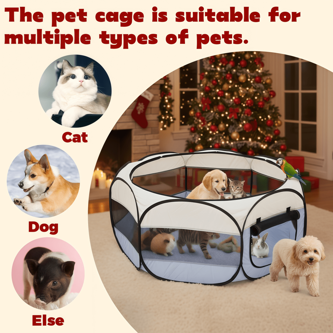 Hexagonal Pet Cage with Breathable Mesh for Cats and Small Dogs