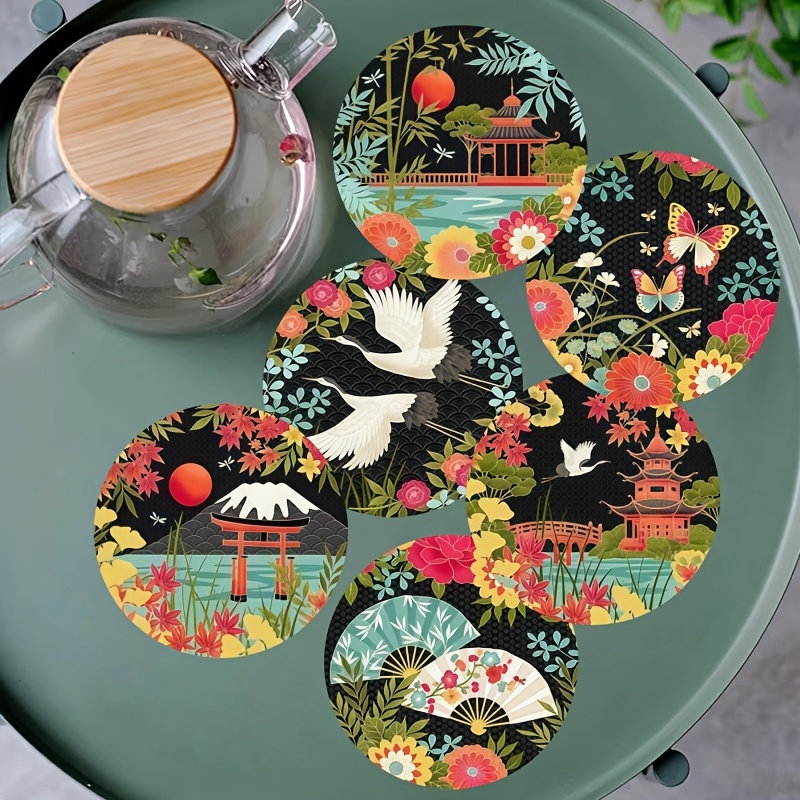 TEMU Set di 6 sottobicchieri in legno stile -E giapponese, per casa, ufficio e feste, idea regalo perfetta per le vacanze