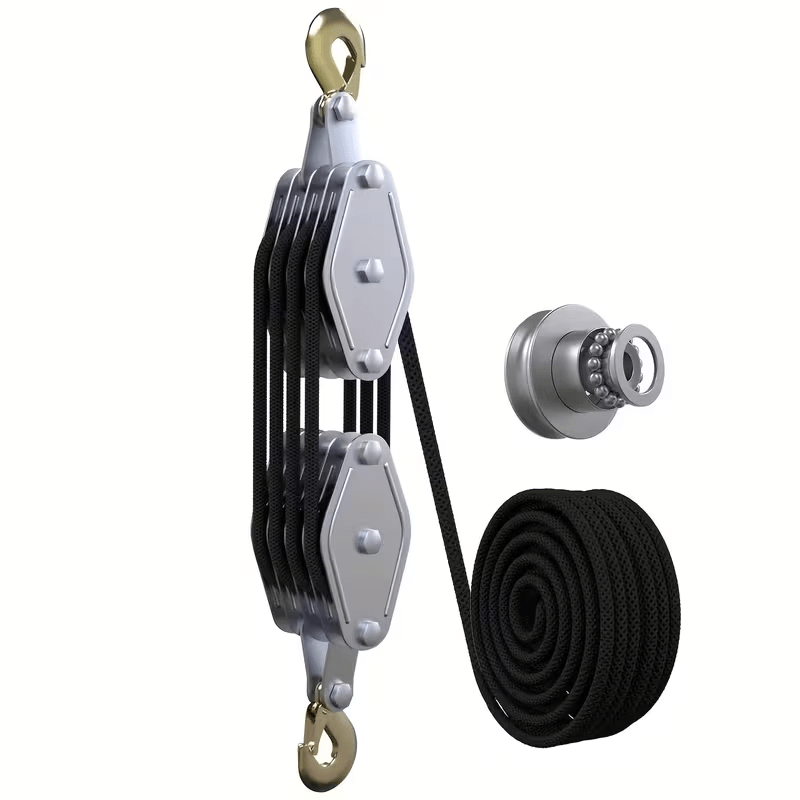 TEMU 1pc Heavy-duty Block & Pulley System With Lockable Swivel Casters - 4000lb Load Capacity, 8:1 , Adjustable Height & 65ft 3/8" Rope Suitable For