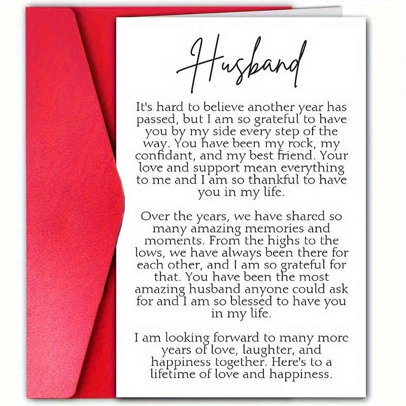 

1pc Elegant Valentine's Day Card For Husband - 12cm*18cm Paper Greeting Card With Envelope, Anniversary, Birthday, Expressing Love And Appreciation, Suitable For Any