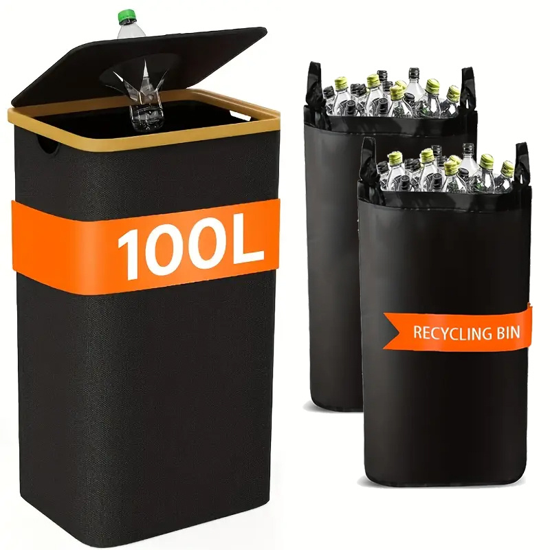 E-shop 100-Liter/26-Gallonen-Haushalts-Sammelbehälter mit abnehmbaren, wiederverwendbaren Innentaschen, 600D Oxford-Gewebe für Flaschen, Karton- und