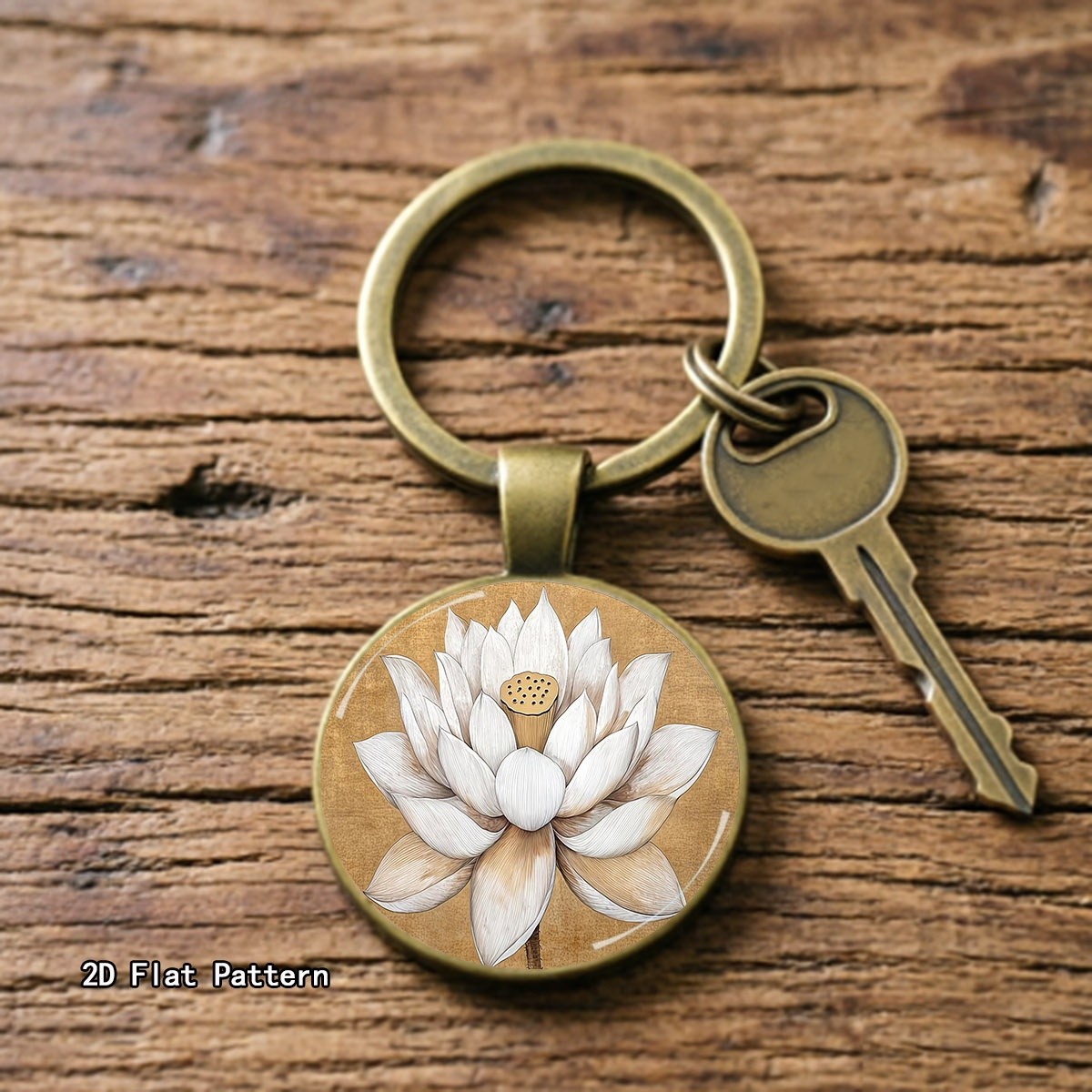 Vintage Lotus Flower Illustration Keychain