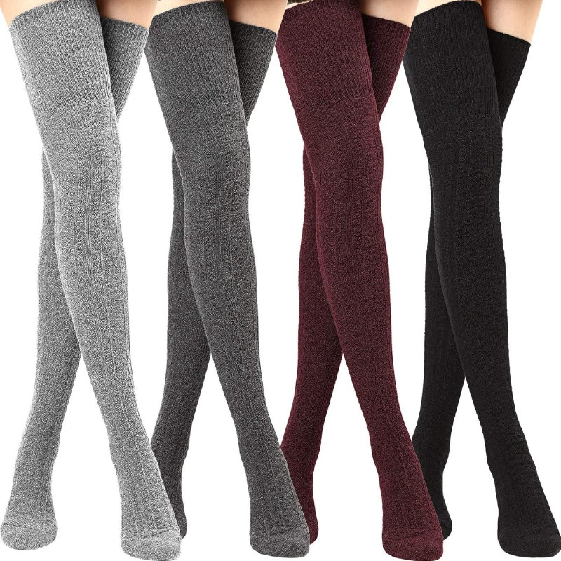 E-shop 1/2/4 Paar Damen Thermo-Überkniesocken (OTK) – Warme, weiche Winter-Kniestrümpfe für Reisen, Outdoor – Maschinenwaschbare, gemütliche