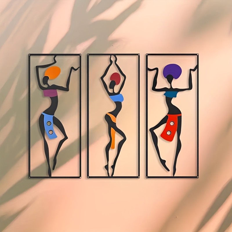 TEMU 3pcs Set Wall Sculpture - Abstract Ethnic Dance Statue, Wall-mounted Indoor/outdoor Decor, Suitable For Home, Courtyard, Weddings, And Festive