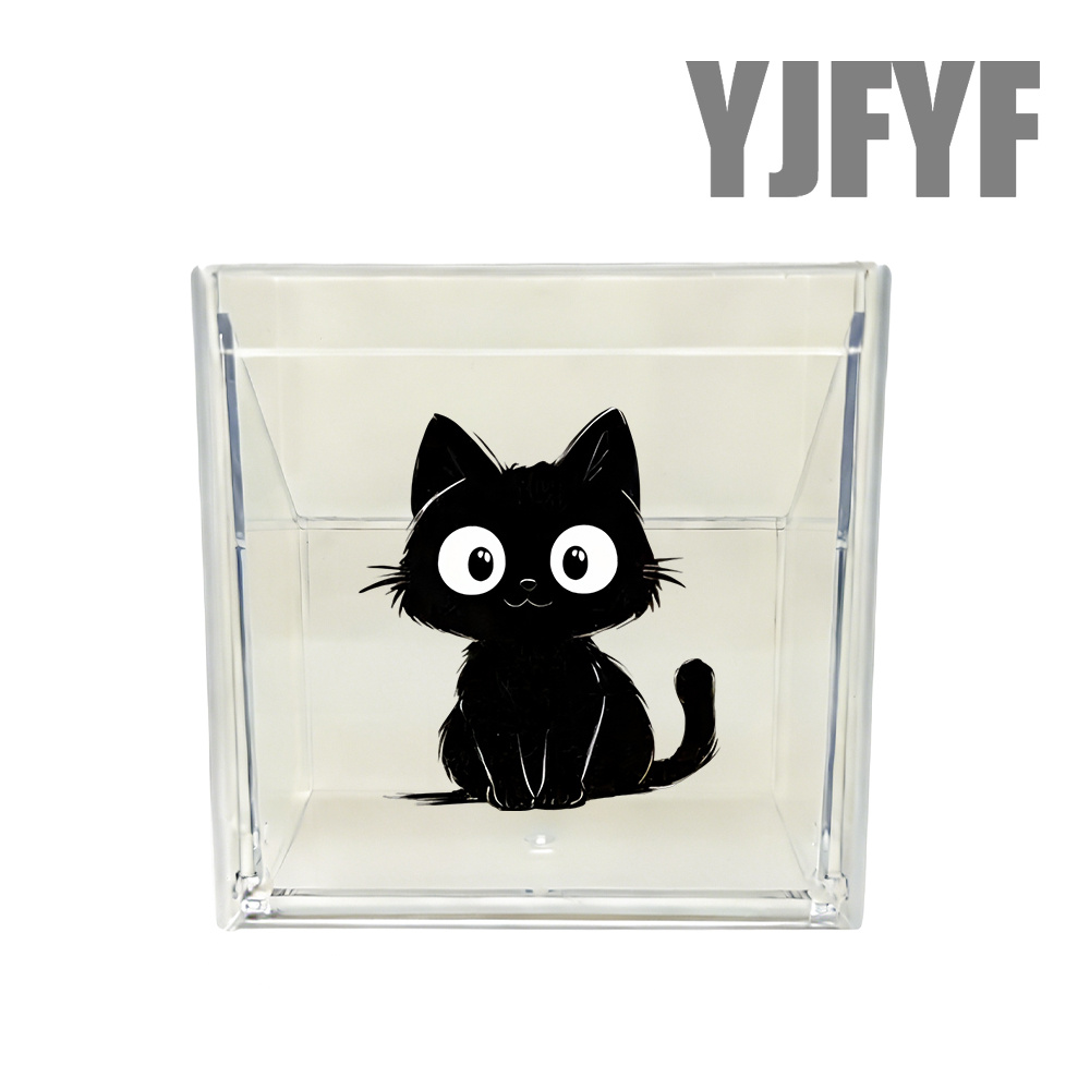 TEMU 1pc, Black Cat Print Pattern No-drill Wall-mounted Storage Box With Sealed Lid For Dustproof And Protection, Made Of Thickened Plastic For