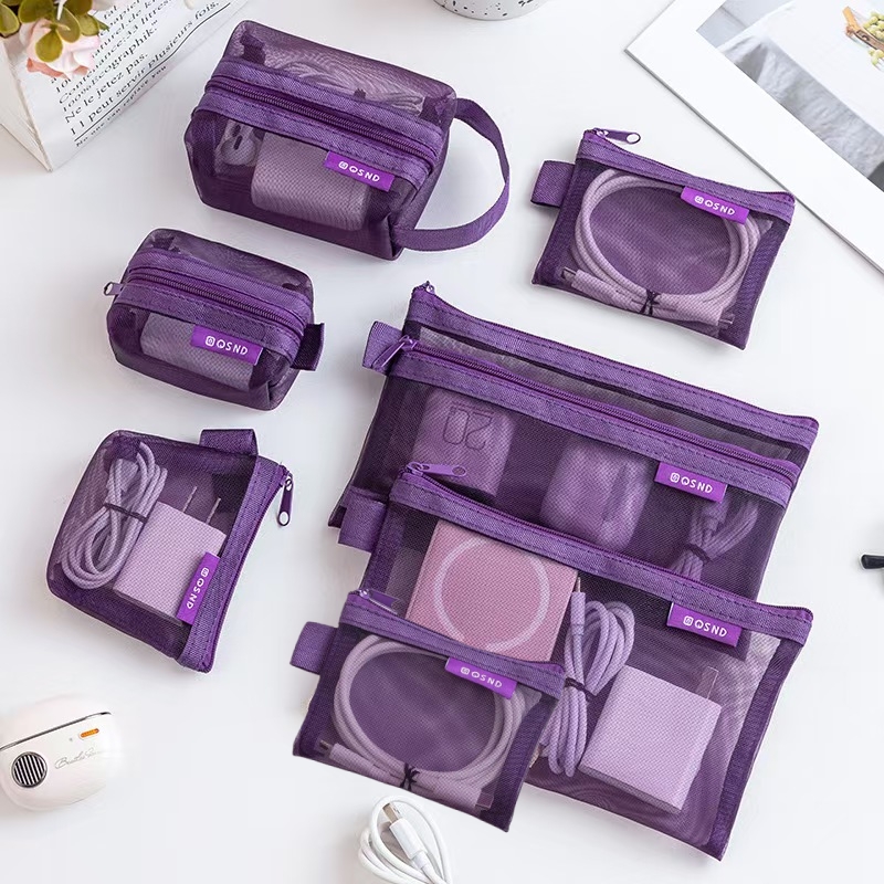TEMU 7pcs Mesh Coin Purses, Coin Storage Bags, Data Cable Digital Pouch Change Bags