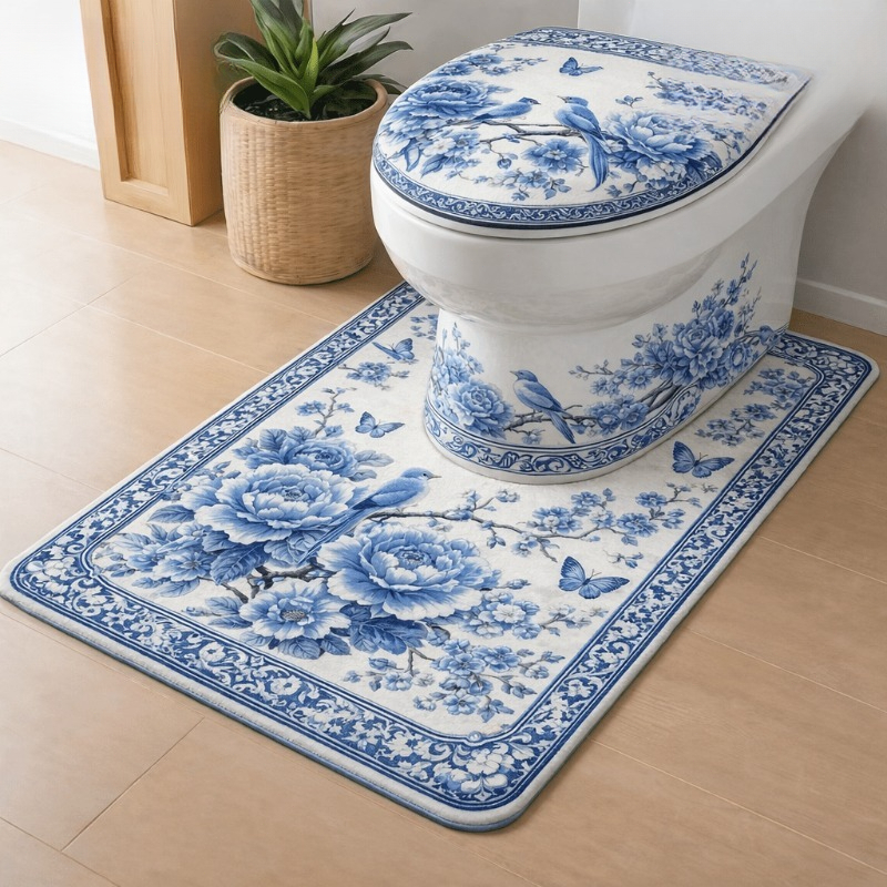 TEMU 【高級】孔雀の羽 トイレマット - U字型 バスルームラグ、吸水性、滑り止め、トなプリント、レーションに