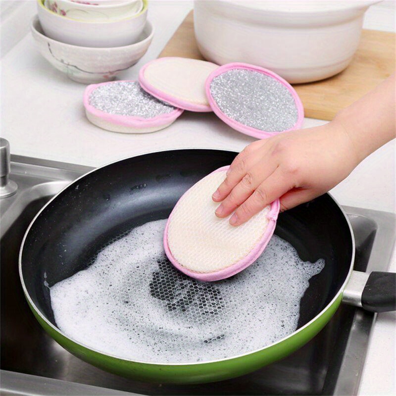 double-sided dishwashing sponge, 3   scrubbing pot brush, kitchen dish cloth, household dishcloth, oil and stain removal cleaning cloth details 5