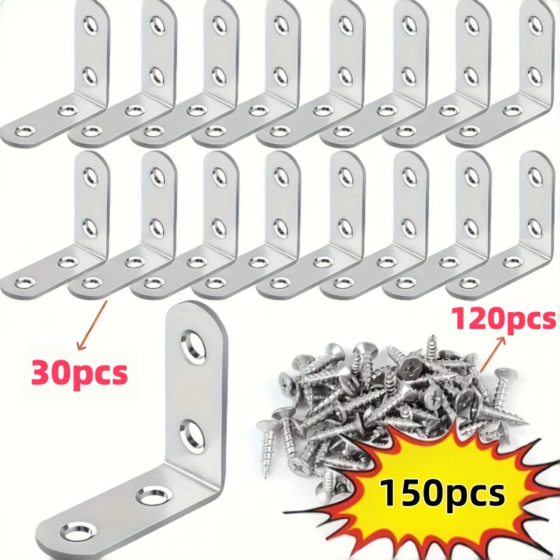 TEMU Juego de 150 piezas de en L de acero inoxidable, que 30 rieles y 120 tornillos, acero inoxidable, de de 1.57X 1.57 pulgadas, adecuado para