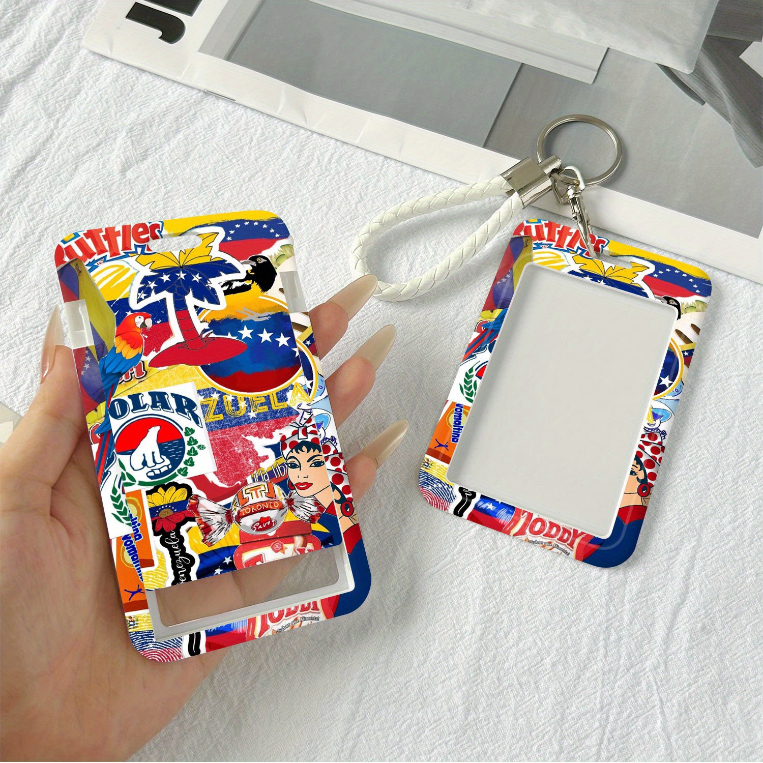 TEMU Portaidentificación de Plástico con Diseño de 2D Venezuela Vibes, con Llavero, Portatarjetas para Pase de Autobús, de Trabajo, Tarjeta de Comida