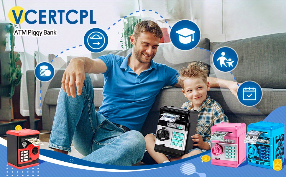 1 Piggy Bank, Large Electronic Piggy Bank With Protection, Suitable For Girls And Boys, Piggy Bank Cash Coin Bank ATM Bank, For Halloween, Christmas Gifts