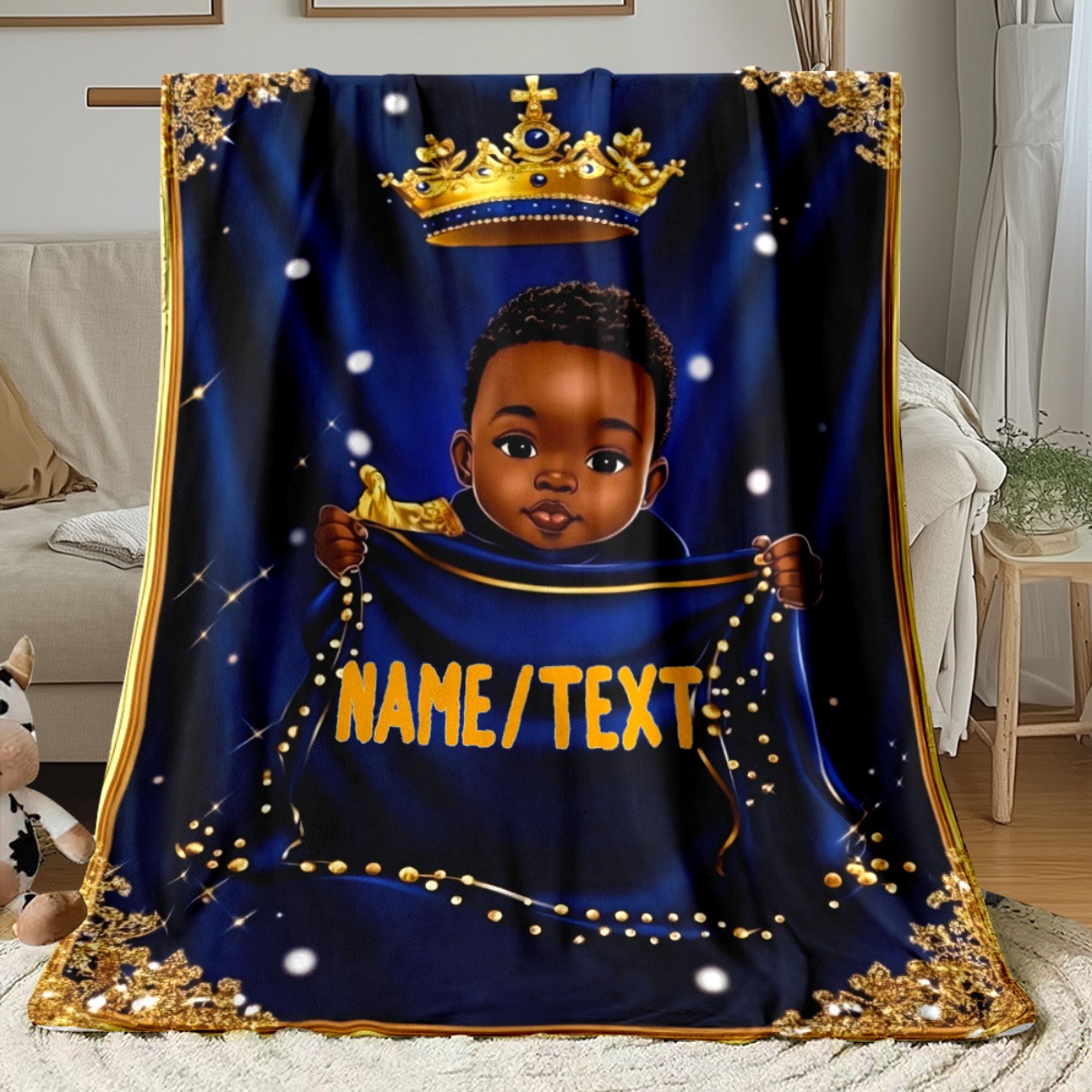 TEMU 1pc Figure, Crown, Blue Cloth Personalization Custom Name Portable Blanket-lightweight Home Furnishings Bedding Blanket Suitable For Travel,