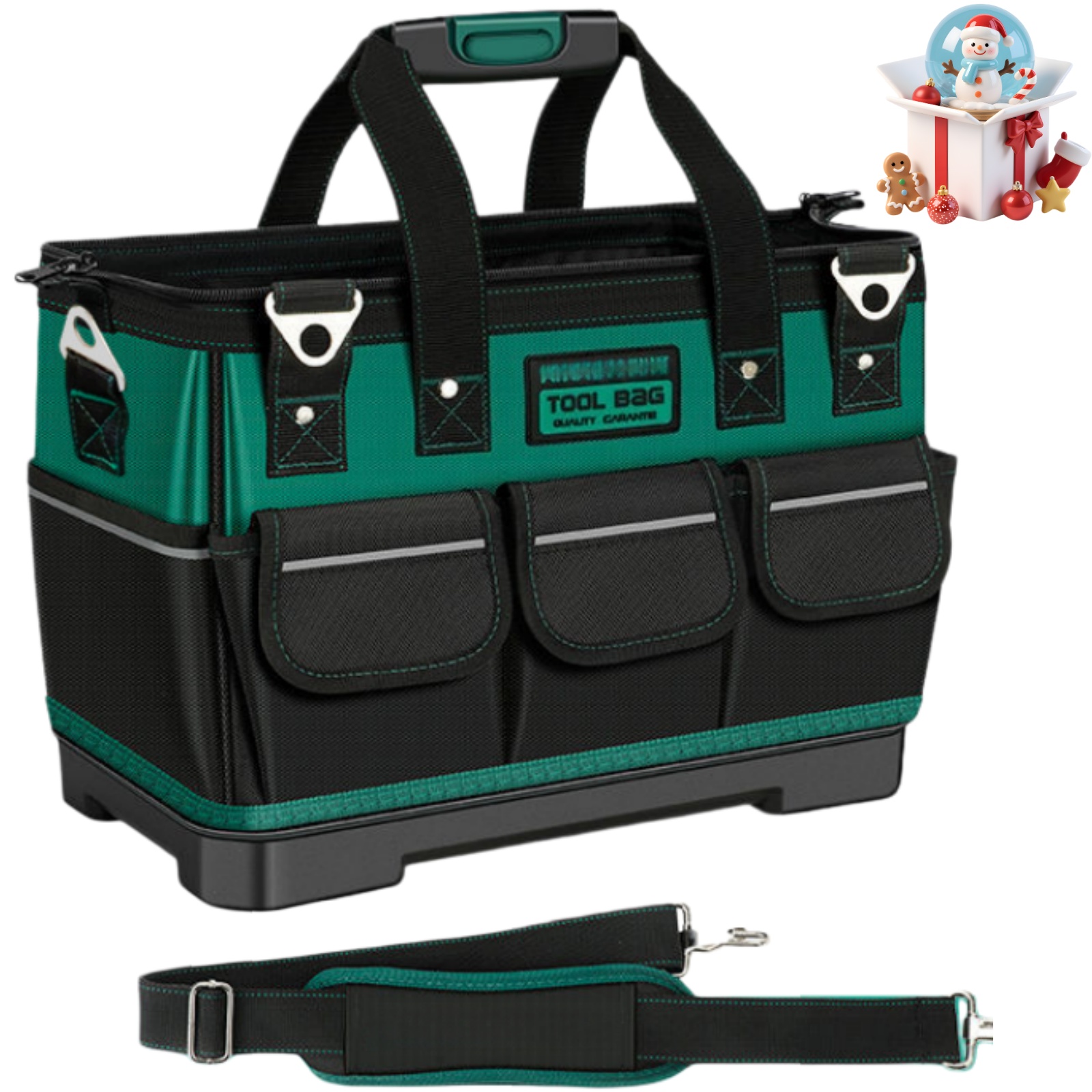 Organizador de bolsa de herramientas de 14.1 pulgadas, bolsa de almacenamiento de herramientas con cremallera y múltiples bolsillos, bolsa de herramientas portátil engrosada, adecuada para electricistas, fontaneros, mantenimiento del hogar y, sencillamente, bolsa