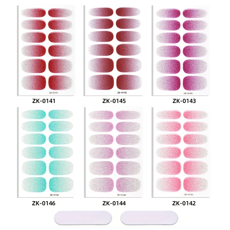 Image of 6 Sheets Cat Eye Gradient Glitter Nail Wraps With 2 Nail Files, Full Cover Waterproof Nail Stickers For Women &, Holiday Gift & Christmas Stocking Stuffer