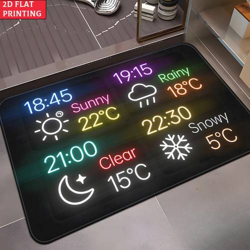 2d flat 2d flat 1pc time and weather display non slip absorbent mat suitable for bedroom bathroom outdoor with time weather display for doorway camping picnic decor 2d flat design