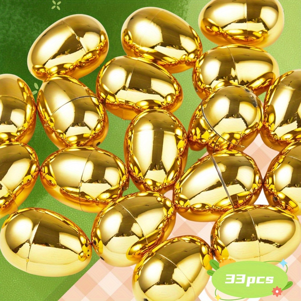 33pcs Golden  s - Durable Plastic & Paper Shiny   Decorative Eggs for Candy Filling, Party Favors, Gift Bags,   Hunts - Wedding, Christmas, Valentine S Day Decorations, No Feathers, No Power Needed, Candy Party Decorations, Festive Event Accessories, Festive Egg Design,   Sizes Included