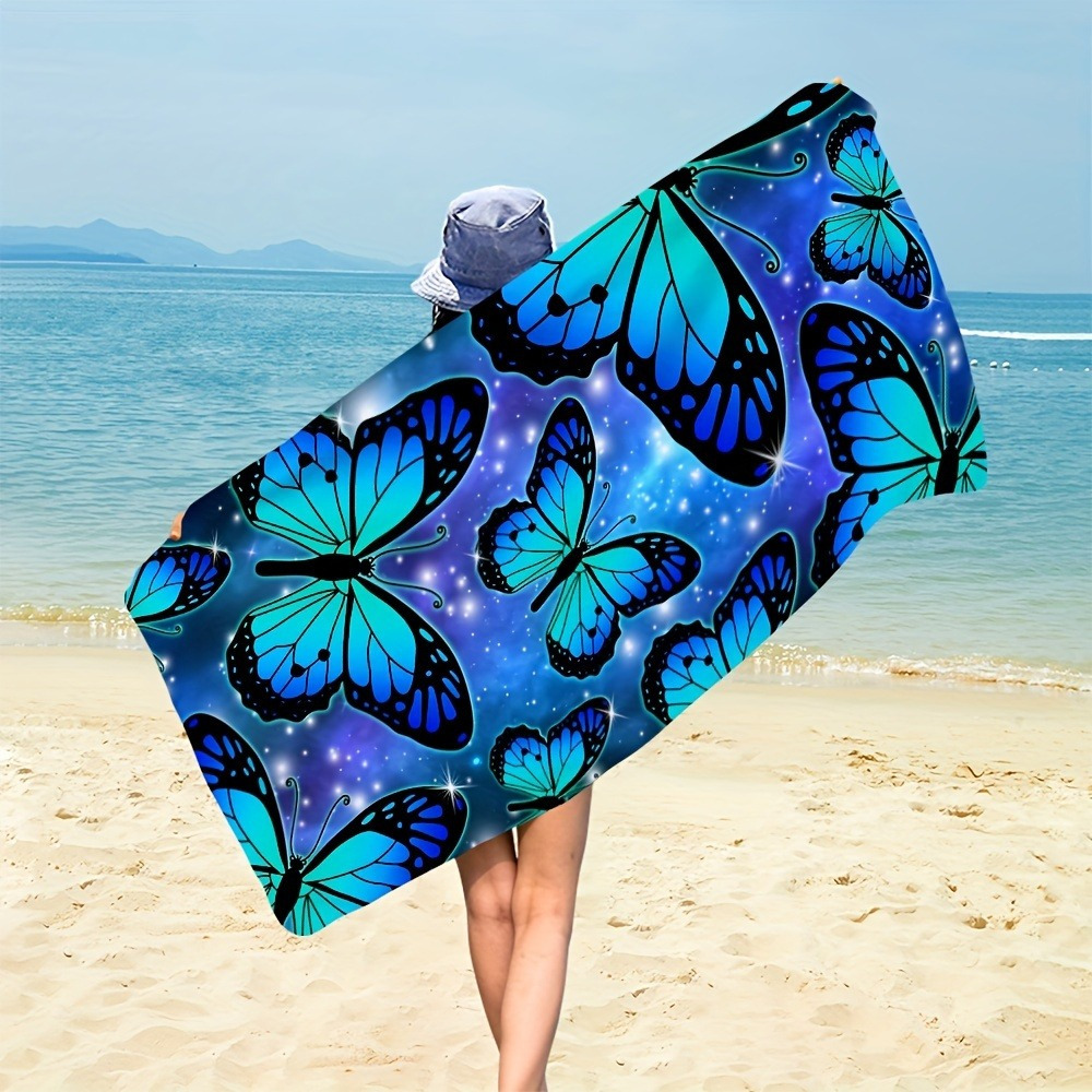 TEMU 1pc Bohemian Style Fiber Beach Towel - And Black Print, Lightweight & Soft, Quick-drying Polyester Microfiber, Swimming, Snorkeling, And Summer