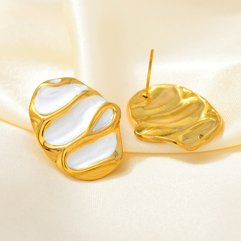 Women's Irregular Geometric Oval Stud Earrings, Elegant Design