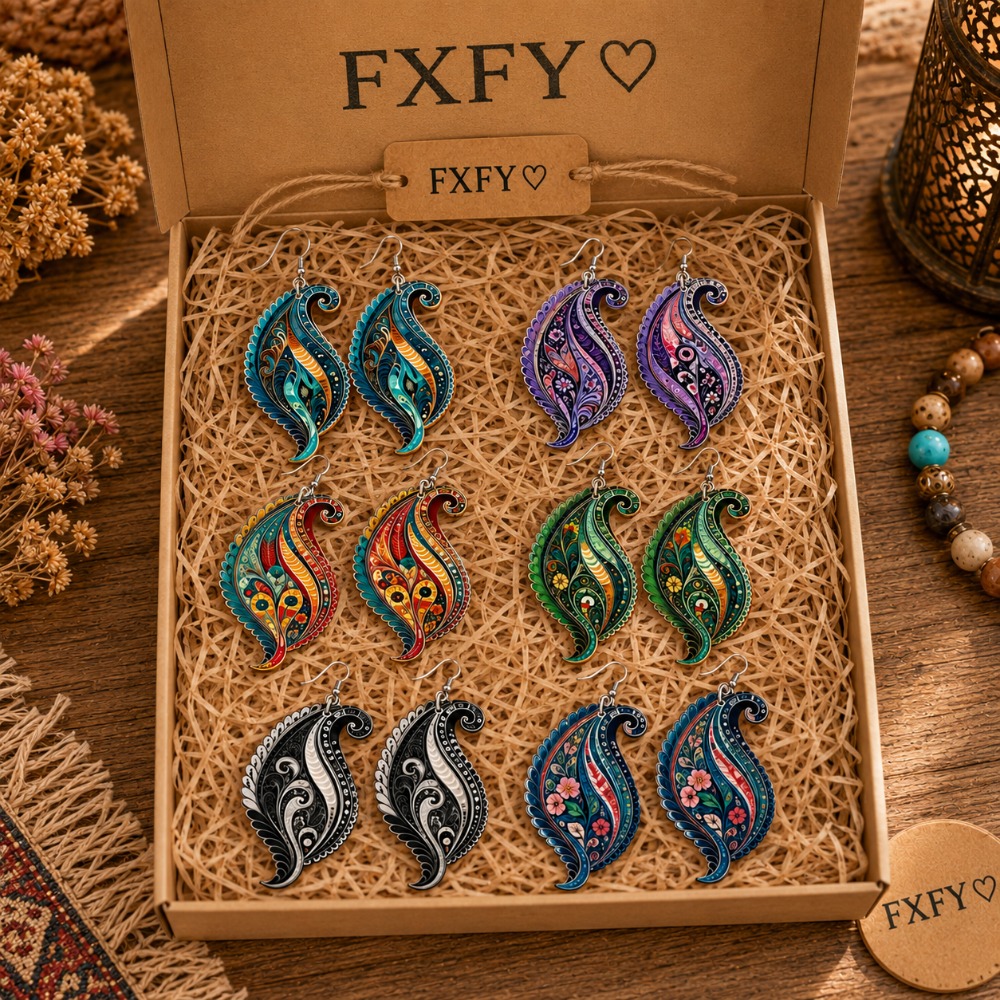 TEMU 2d Flat, 2d Flat Acrylic Earrings, 12pcs/6 Pairs Women's Acrylic Earring Set, Bohemian Western Style, Vintage Ethnic Geometric Patterns And