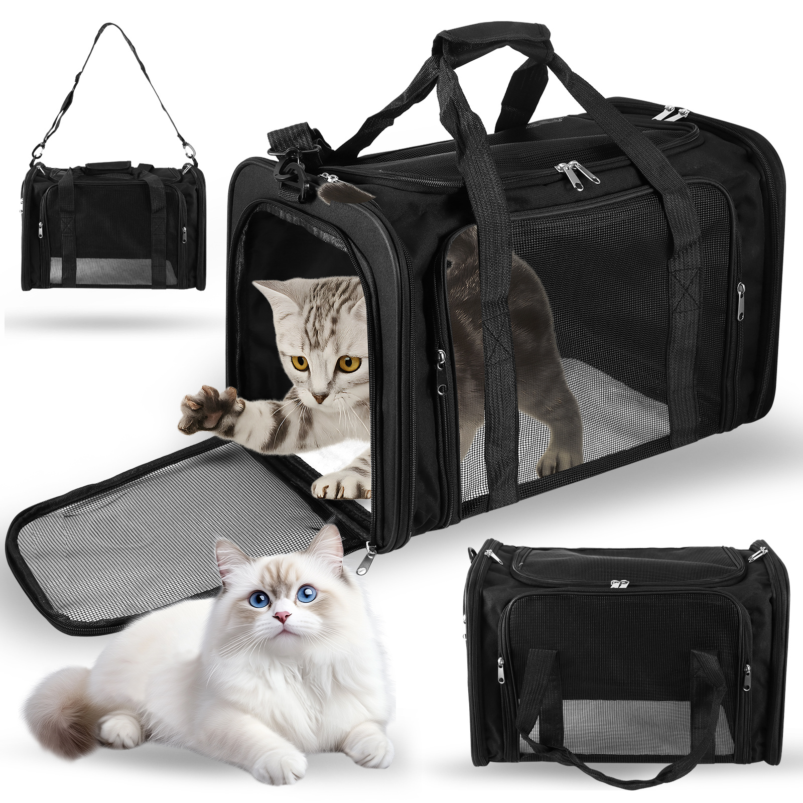 45*30*30cm Soft Sided Foldable Cat/ Dog/ Pet/ Puppy Carrier Bag, Portable Pets Travel Carriers For Cats/ Dogs With Shoulder Strap & Removable Mat, Durable Cat Basket