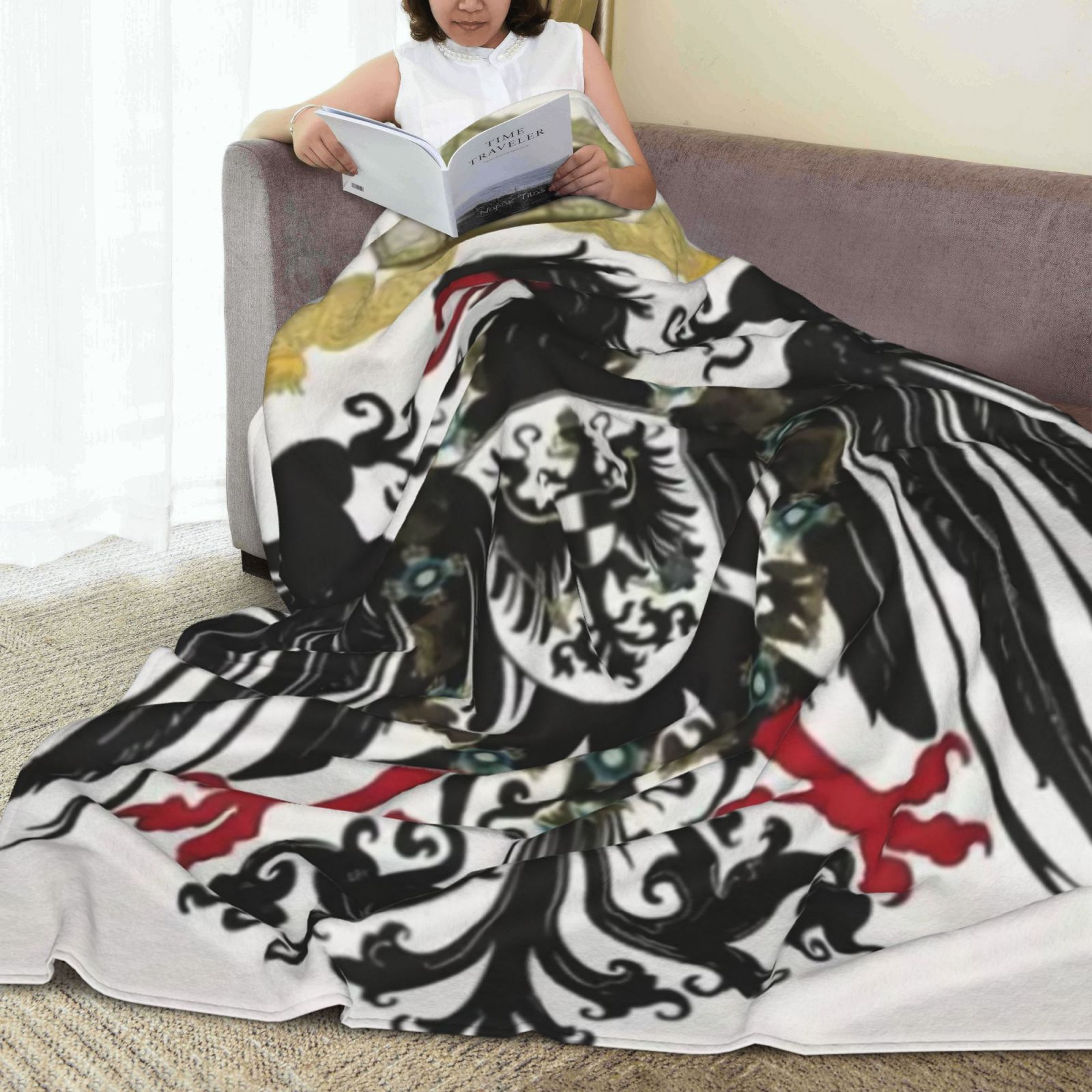 

German Emblem Printed Flannel Throw Blanket - Modern , Couch & Bed, Comfort, Machine Washable Polyester, Ideal For Camping, & Travel