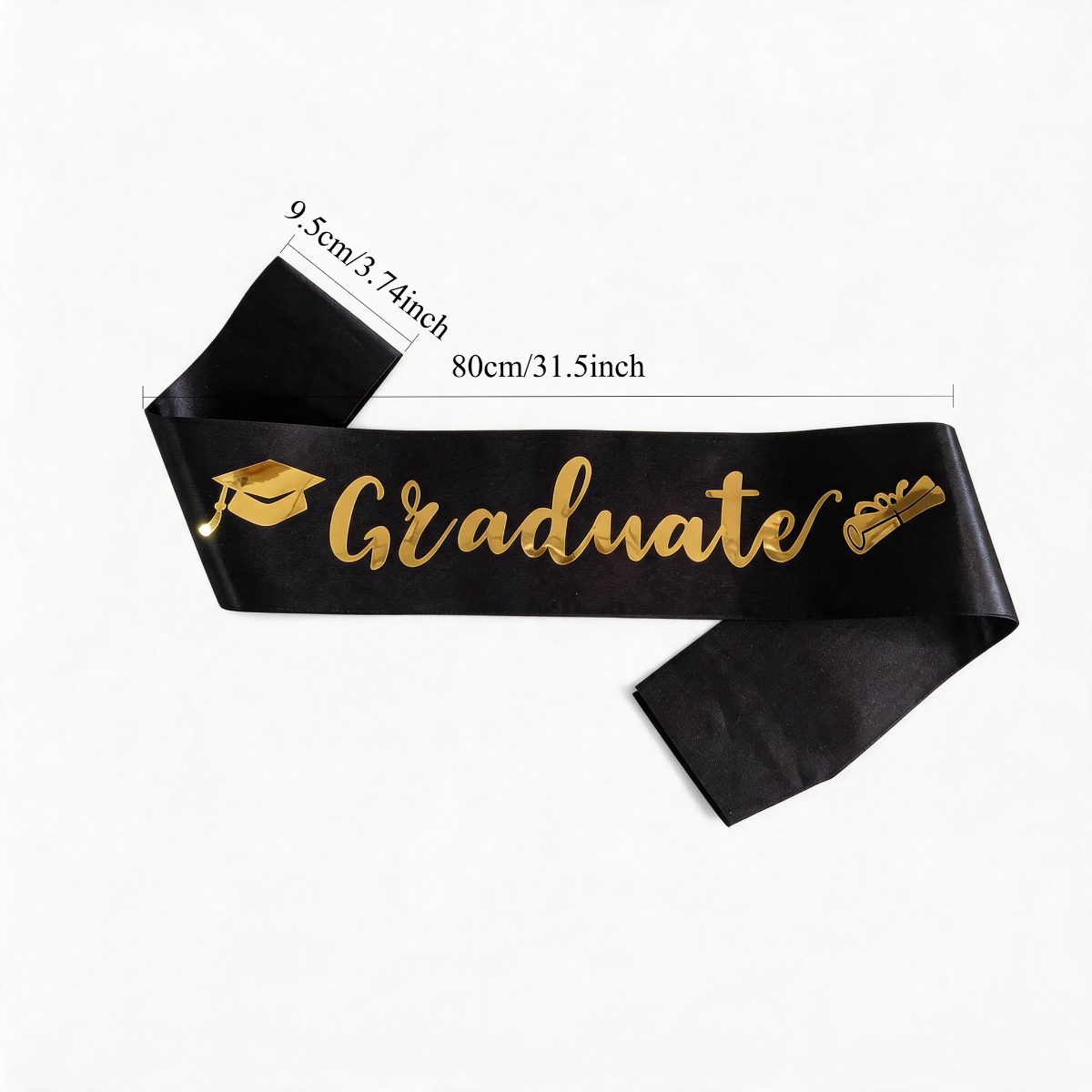 TEMU 1pc Black Satin Sash With Graduate Lettering, Graduation Cap & Diploma Pattern, Graduate Sash