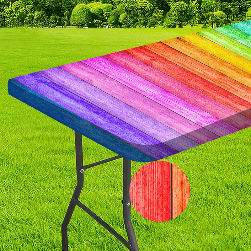 1pc, Rainbow Print Elastic Tablecloth With Polyester Edges - Perfect For Camping, Picnics And Garden Parties, Bright…: retailer-supplied image